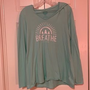 Life is Good hooded V neck long sleeve